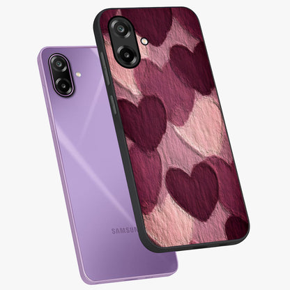 Layered Paper Hearts Glass Case displayed in angled mockup highlighting creative paper craft heart design with romantic aesthetic.