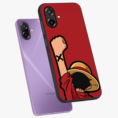 Luffy X Spirit Glass Case displayed in angled mockup highlighting powerful anime design with energetic action aesthetic.