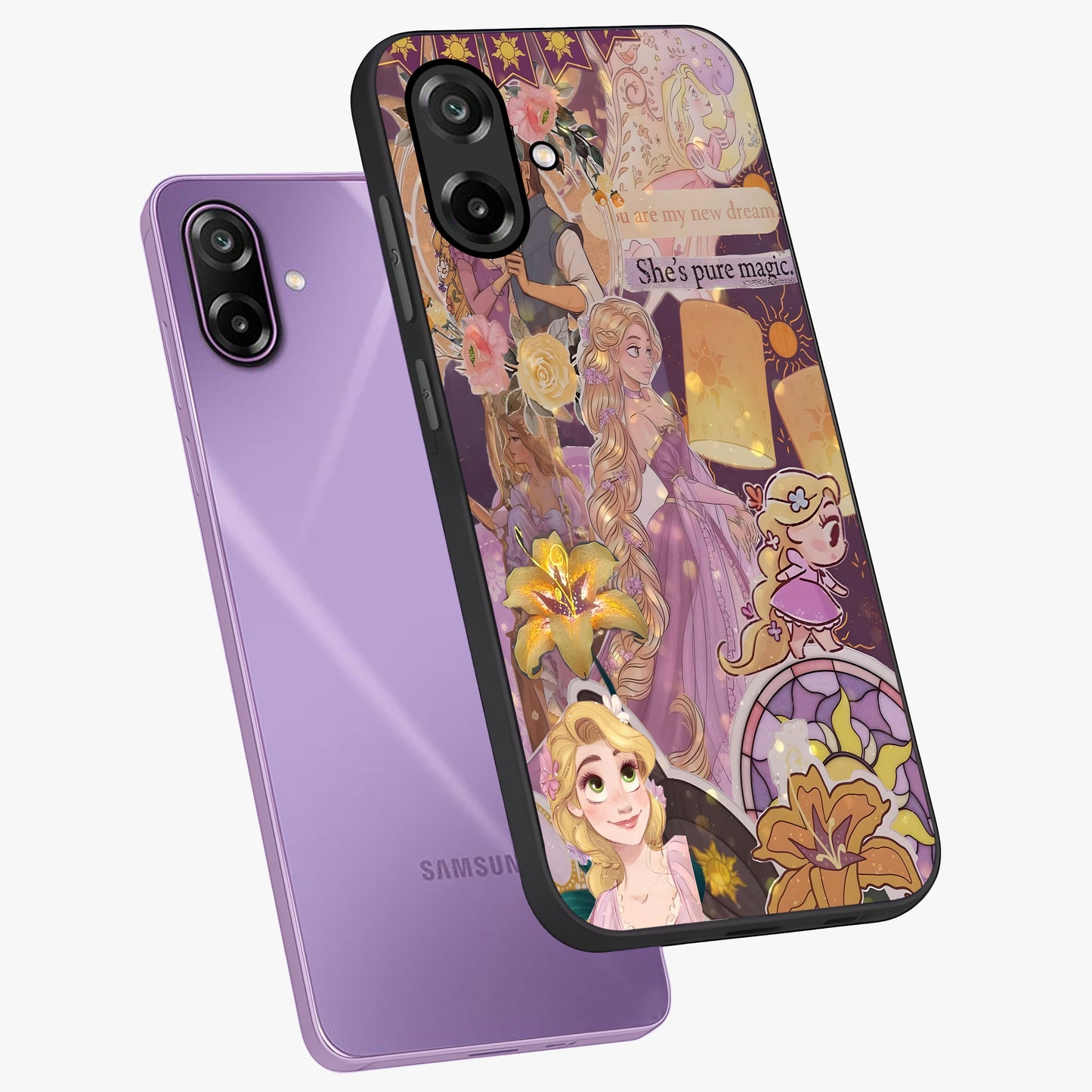 Magical Tangled Dream Glass Case displayed in angled mockup highlighting whimsical fantasy design with magical aesthetic.
