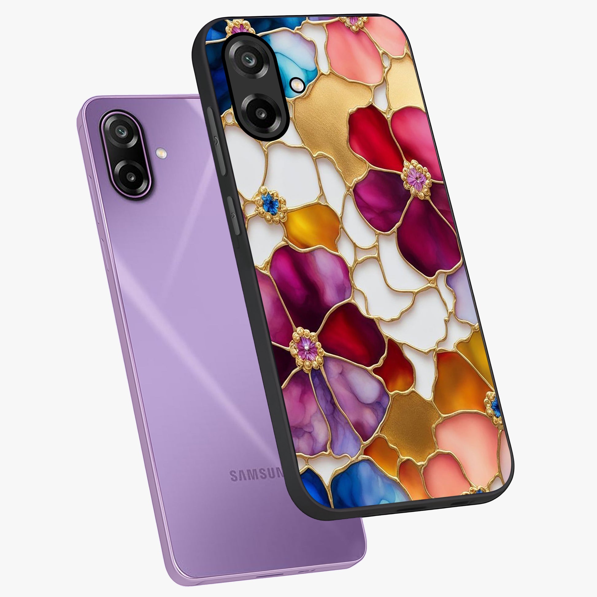 Marble Flower Pattern Glass Case displayed in angled mockup highlighting elegant marble floral design with modern aesthetic.