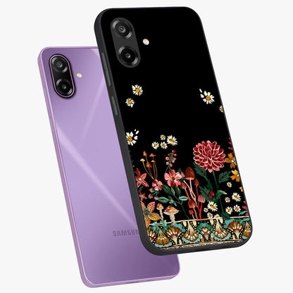 Midnight Bloom Pattern Glass Case displayed in angled mockup highlighting elegant flower design with midnight aesthetic style.