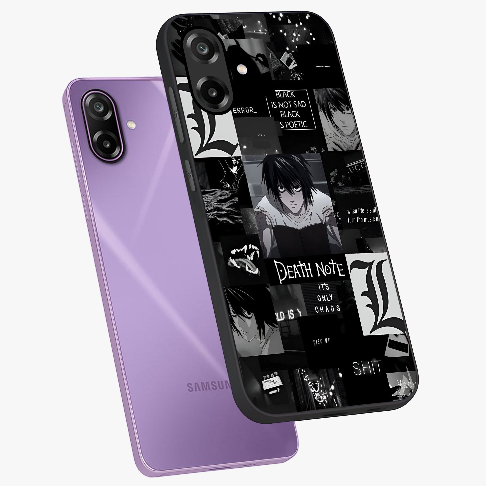 Midnight Chaos Mind Glass Case displayed in angled mockup highlighting chaotic artistic design with dramatic midnight aesthetic.