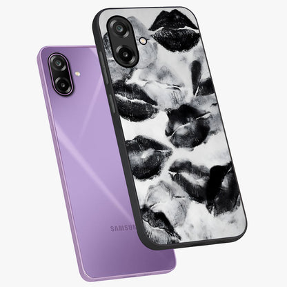 Midnight Kiss Marks Glass Case displayed in angled mockup highlighting playful romantic design with bold midnight aesthetic.