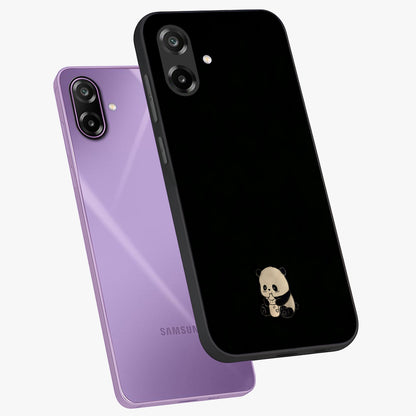 Midnight Panda Love Glass Case displayed in angled mockup highlighting adorable panda illustration with midnight aesthetic.