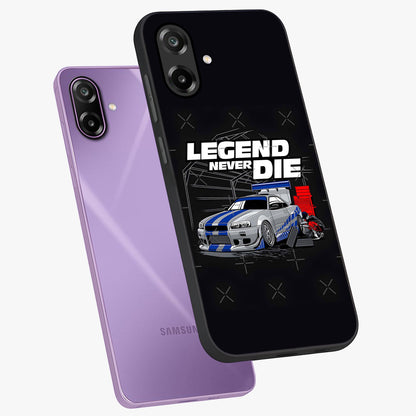 Midnight Racing Legacy Glass Case displayed in angled mockup highlighting dynamic automotive design with bold midnight aesthetic.