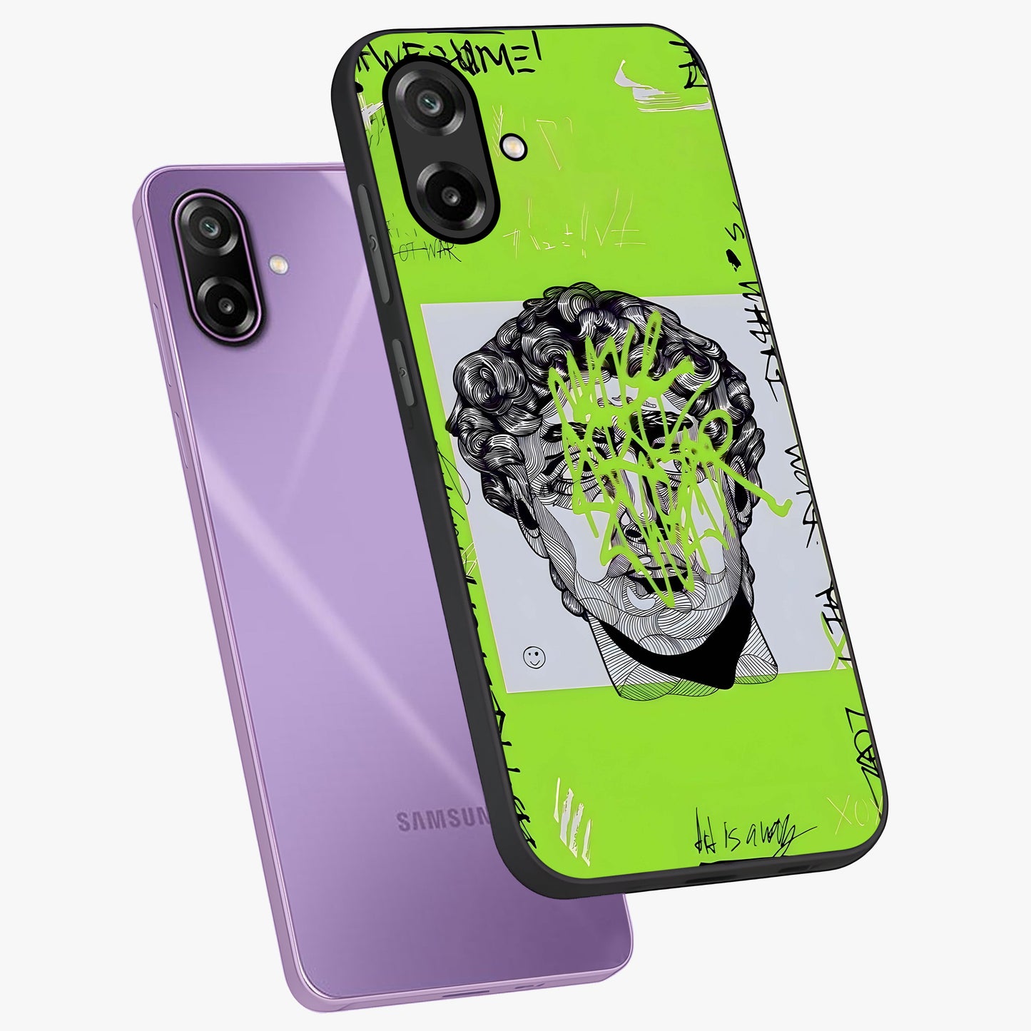 Neo Graffiti Rebellion Glass Case displayed in angled mockup highlighting urban street art design with rebellious aesthetic.