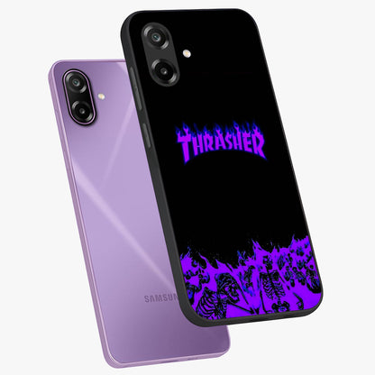 Neon Flame Riot Glass Case displayed in angled mockup highlighting glowing flame design with vibrant neon aesthetic.