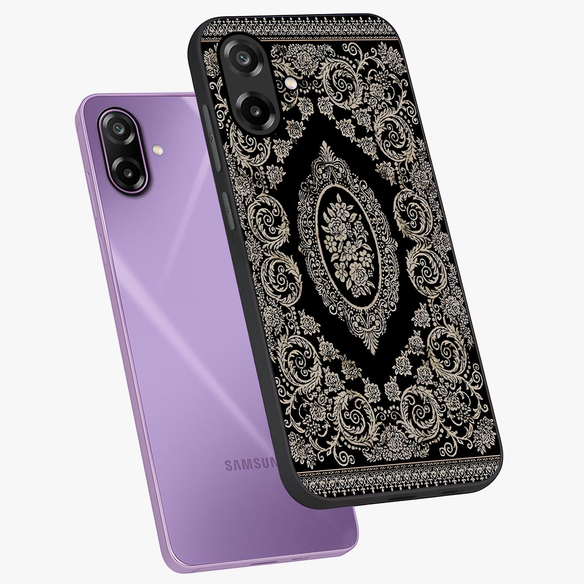 Noir Bloom Elegance Glass Case displayed in angled mockup highlighting refined flower design with stylish noir aesthetic.