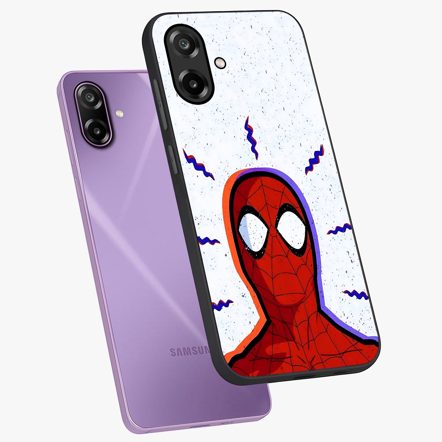 Omg Spiderman Glass Case displayed in angled mockup highlighting dynamic hero illustration with action comic aesthetic.