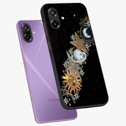 Pearls Universe Object Glass Case displayed in angled mockup highlighting celestial pearl design with dreamy aesthetic.