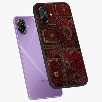 Persian Velvet Tale Glass Case displayed in angled mockup highlighting ornate textile inspired design with royal aesthetic.