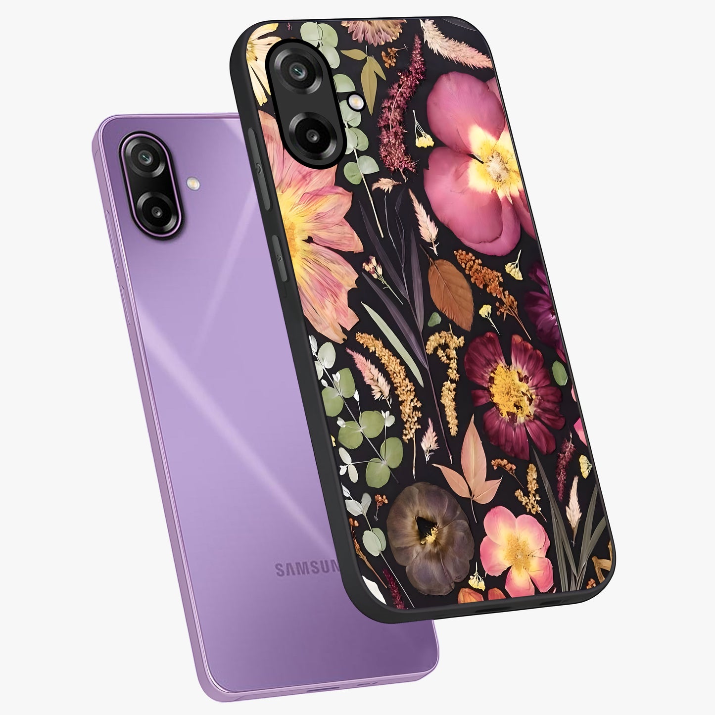 Petal Dream Tapestry Glass Case displayed in angled mockup highlighting decorative petal pattern with elegant botanical aesthetic.