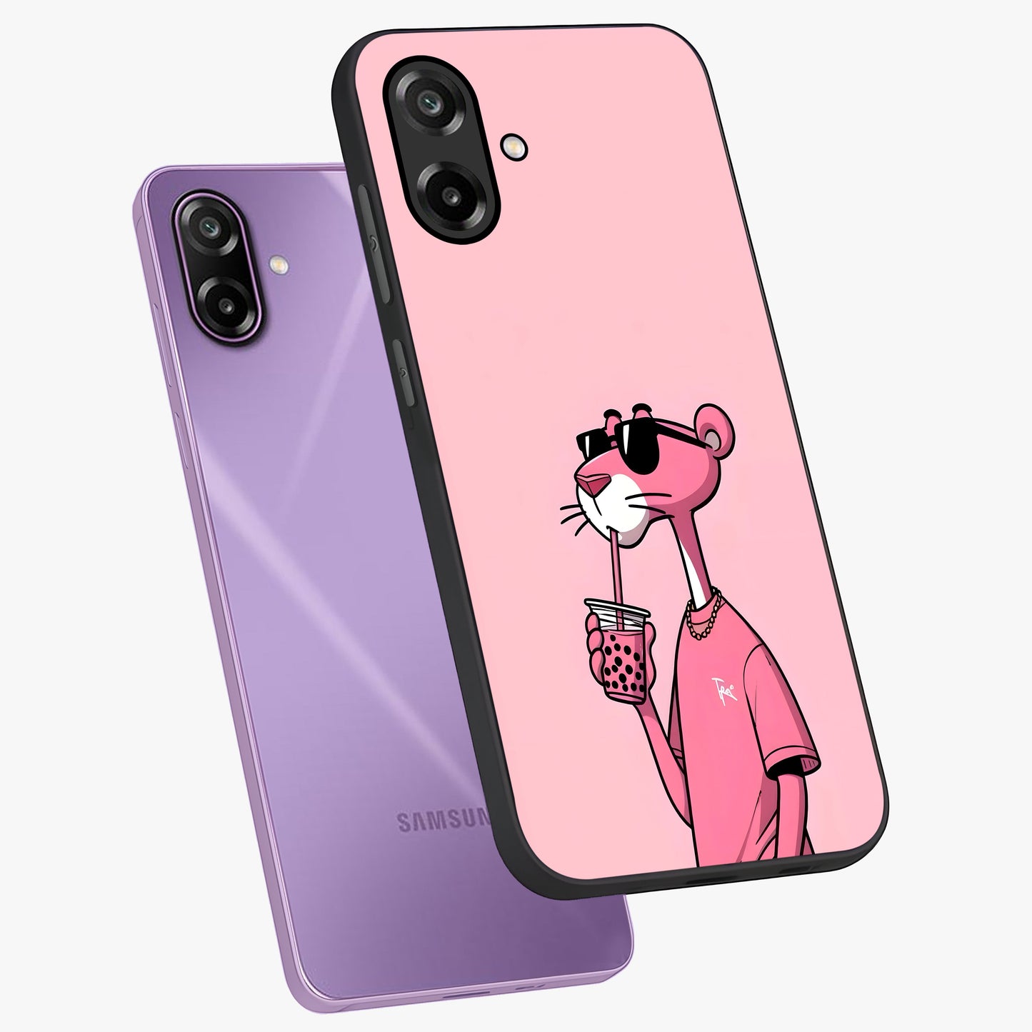 Pink Panther Glass Case displayed in angled mockup highlighting playful cartoon character design with vibrant pink aesthetic.
