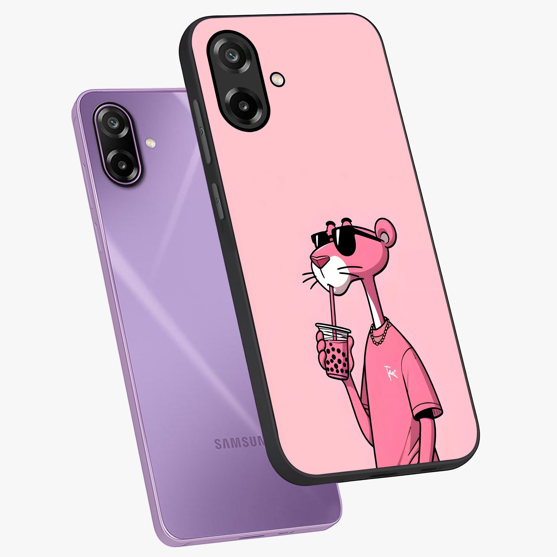 Pink Panther Glass Case displayed in angled mockup highlighting playful cartoon character design with vibrant pink aesthetic.