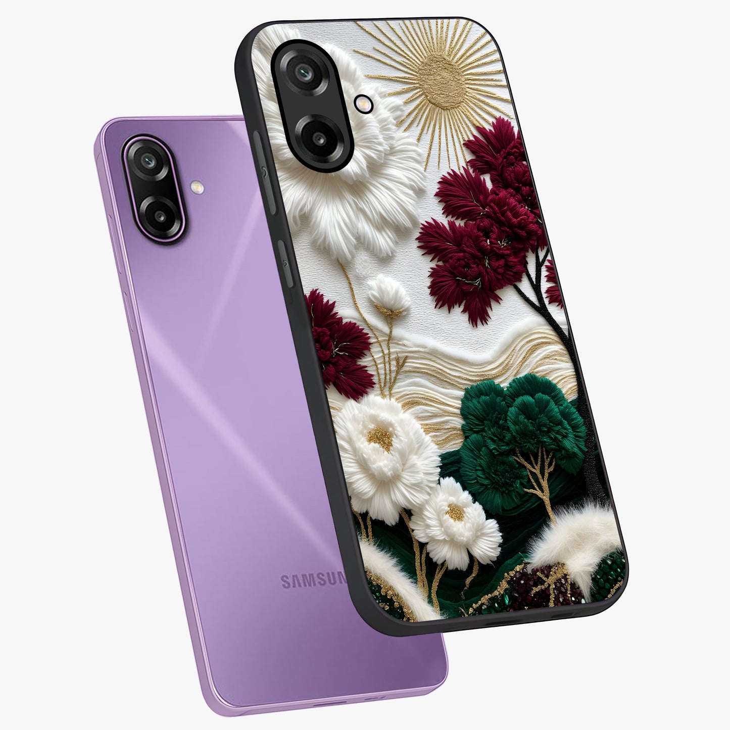 Radiant Bloom Elegance Glass Case displayed in angled mockup highlighting graceful floral design with radiant aesthetic style.