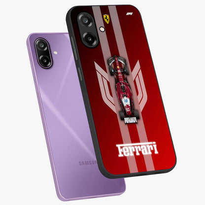 Red Ferrari F1 Vertical Glass Case displayed in angled mockup highlighting high speed racing design with bold automotive aesthetic.