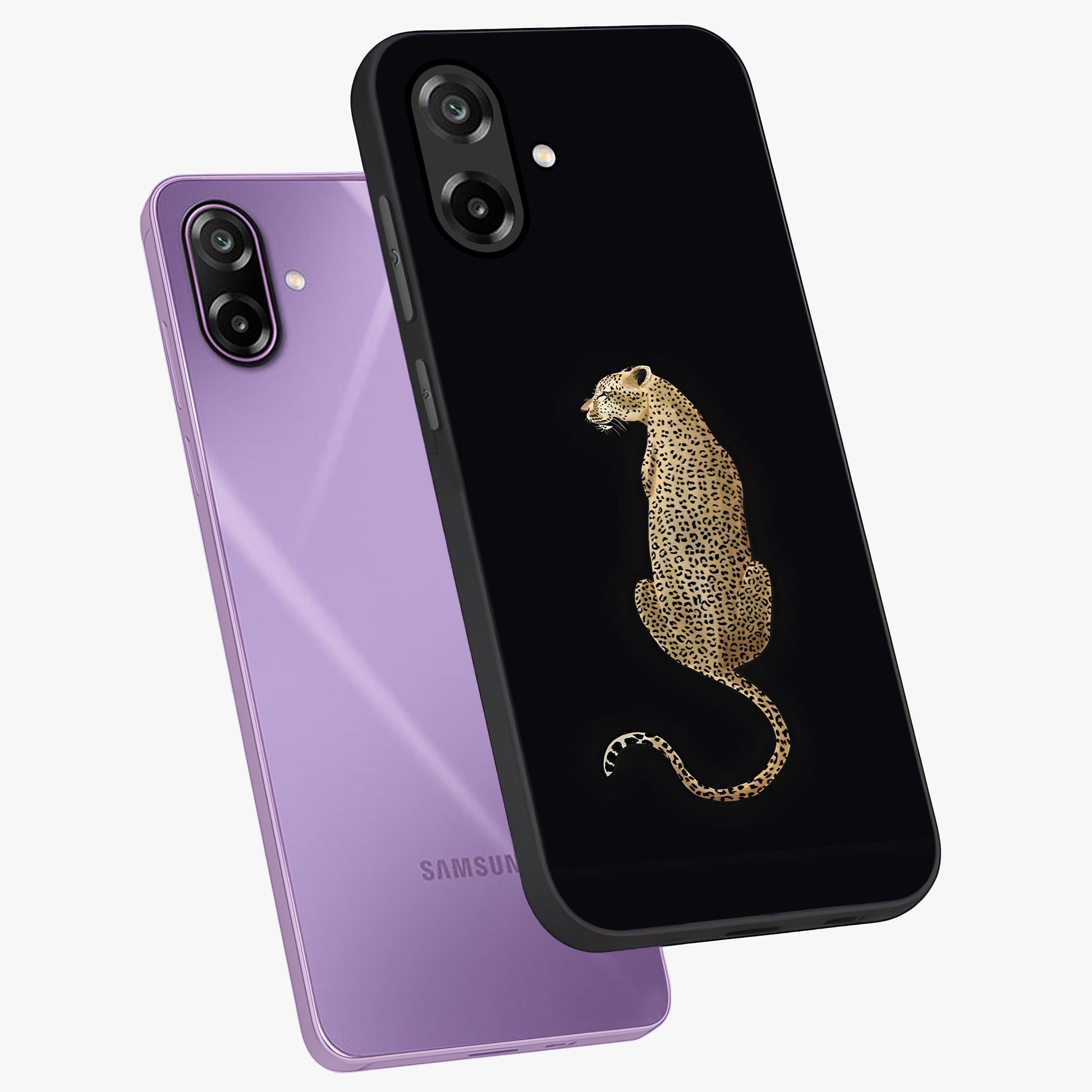 Regal Leopard Glass Case displayed in angled mockup highlighting powerful animal illustration with stylish wild aesthetic.