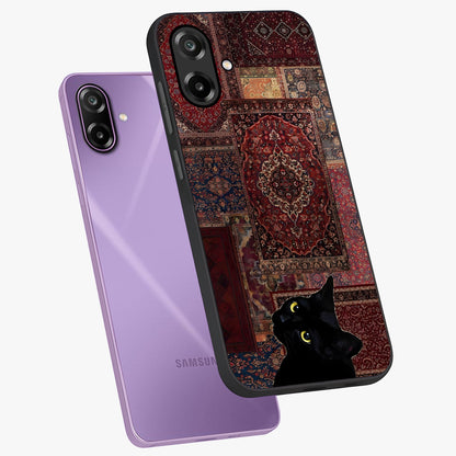 Regal Magic Cat Apple Glass Case displayed in angled mockup highlighting whimsical feline design with fantasy aesthetic.