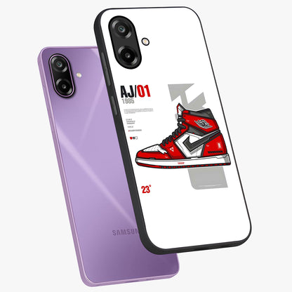Retro Sneaker Blueprint Glass Case displayed in angled mockup highlighting detailed shoe design with sporty retro aesthetic.