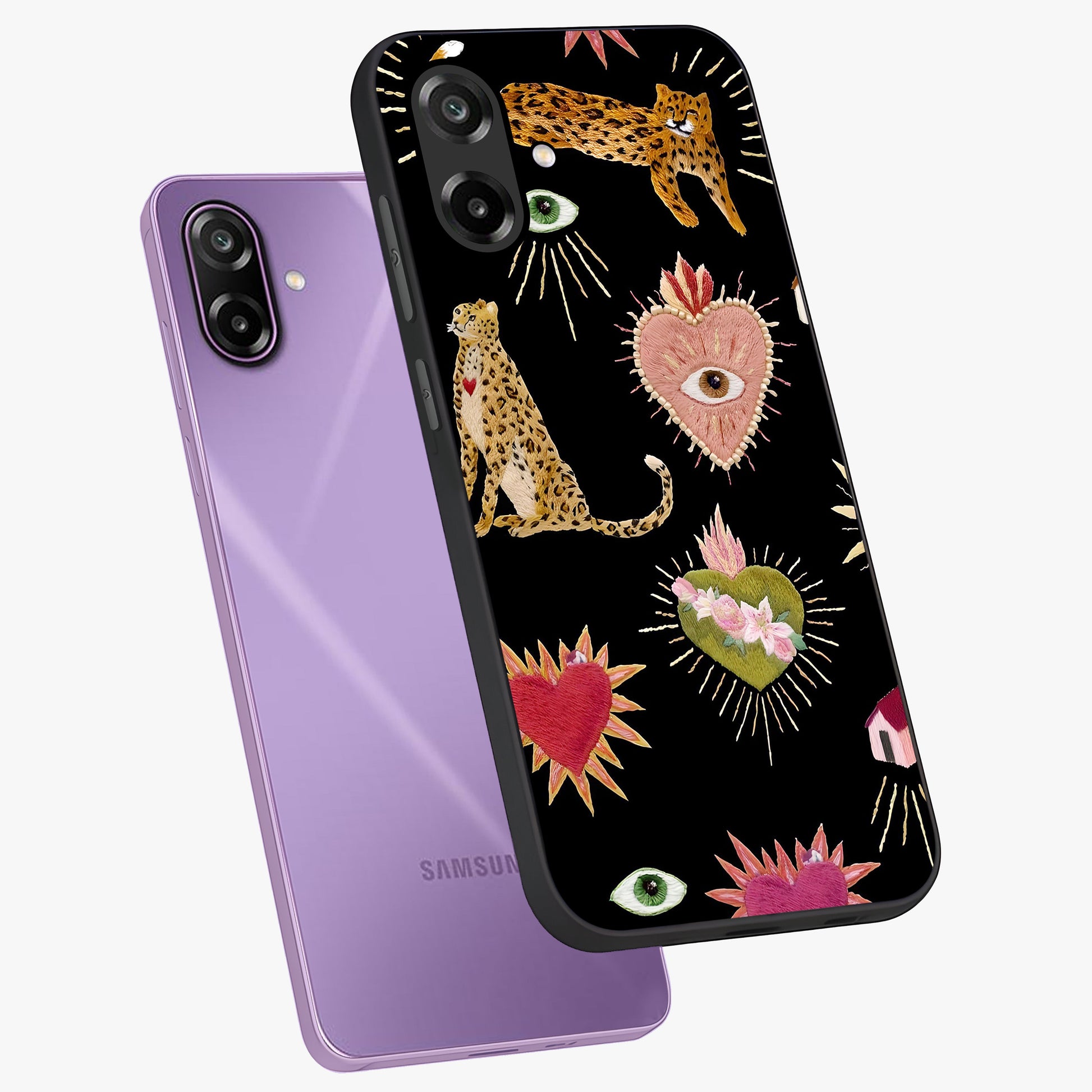 Sacred Jungle Heart Glass Case displayed in angled mockup highlighting lush tropical design with natural aesthetic style.