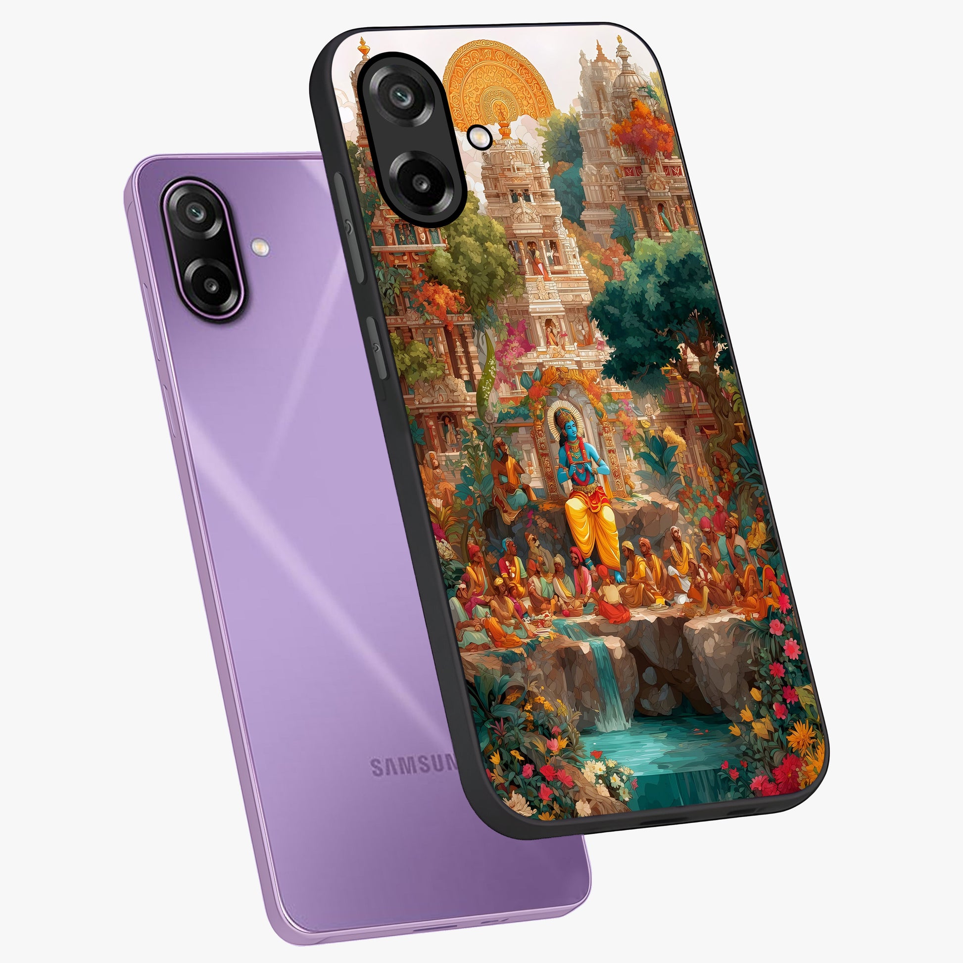 Sacred Sunlight Gods Glass Case displayed in angled mockup highlighting radiant spiritual design with celestial aesthetic.