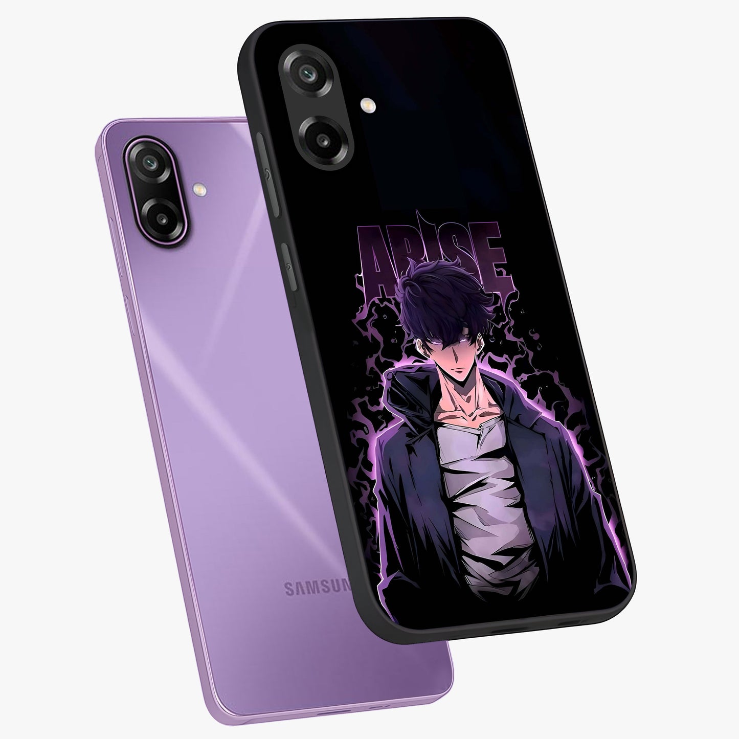 Shadow Monarch Awakening Glass Case displayed in angled mockup highlighting dramatic shadow warrior design with fantasy aesthetic.
