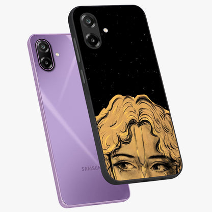 Shri Krishna Art Glass Case displayed in angled mockup highlighting spiritual Krishna illustration with divine aesthetic.