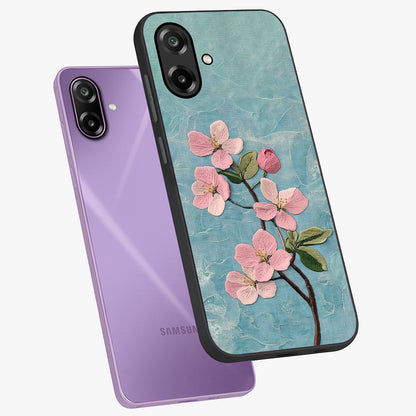 Threaded Blossom Breeze Glass Case displayed in angled mockup highlighting elegant floral design with soft aesthetic style.