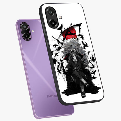 Uchiha Shadow Throne Glass Case displayed in angled mockup highlighting glowing aquatic design with celestial aesthetic.
