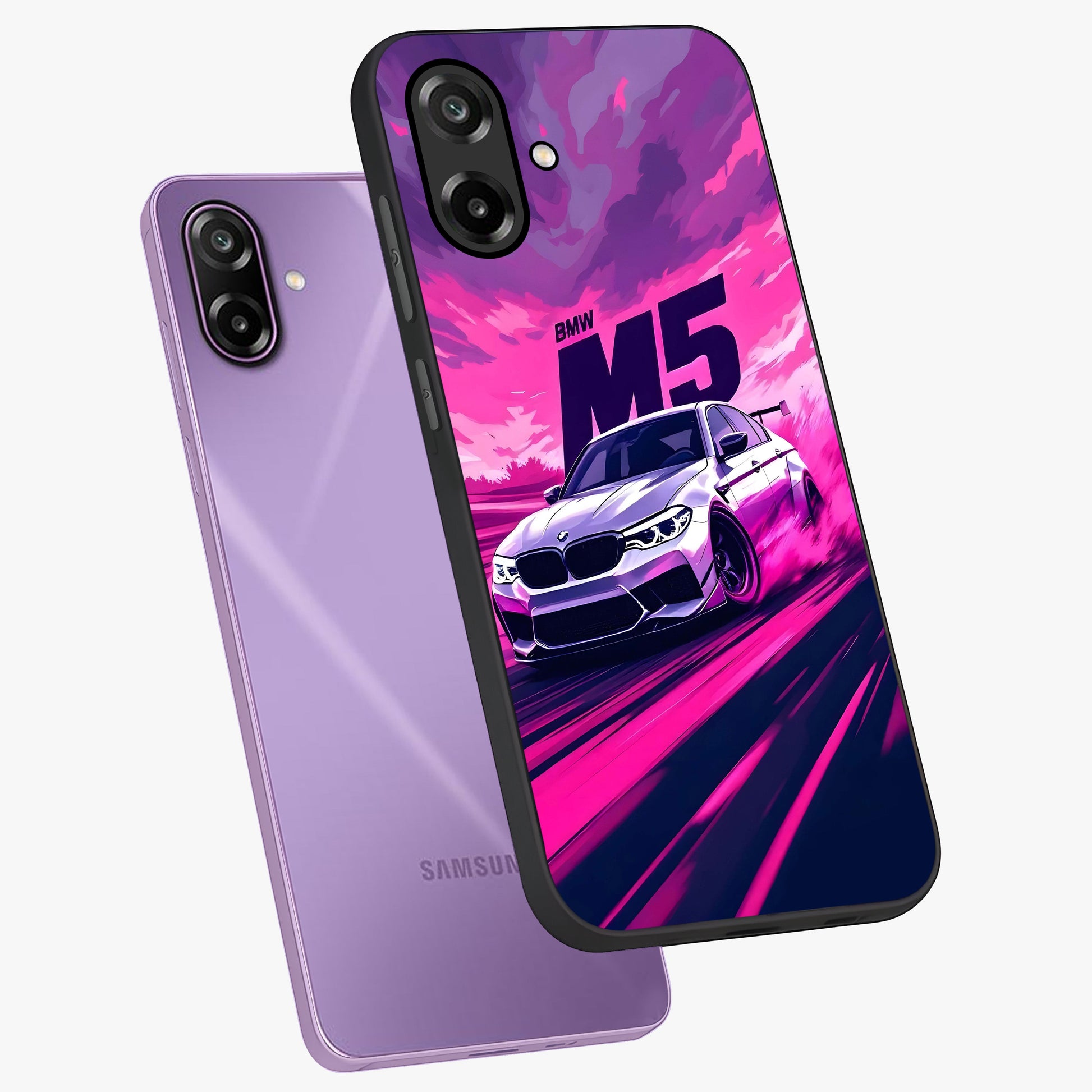 Velocity Drift Pulse Glass Case displayed in angled mockup highlighting dynamic drift design with sporty automotive aesthetic.