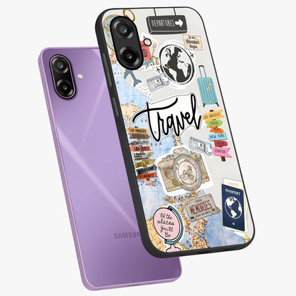 Wanderlust Journal Glass Case displayed in angled mockup highlighting adventure themed design with aesthetic travel vibe.