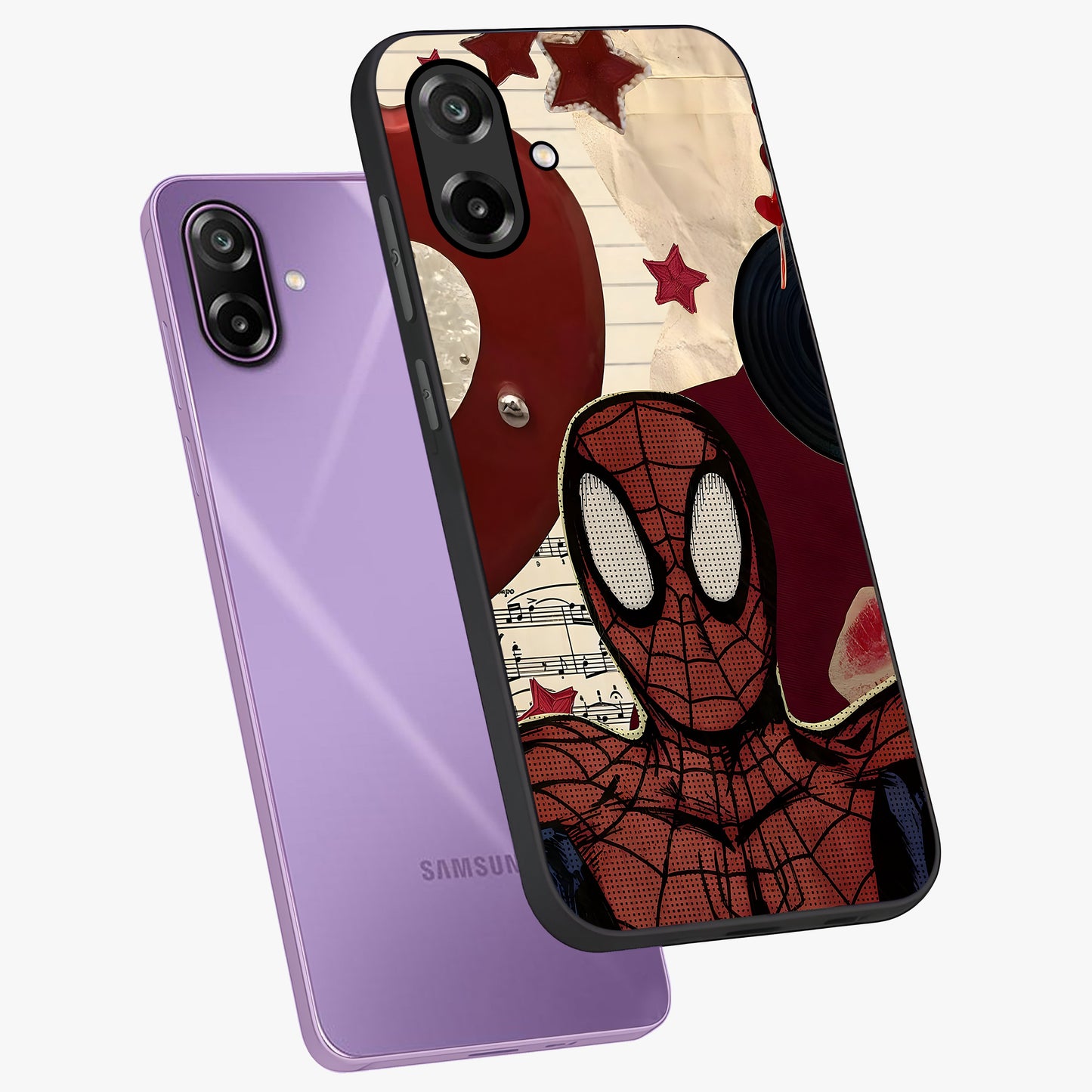 Web Warrior Vibes Glass Case displayed in angled mockup highlighting dynamic web design with comic style aesthetic.