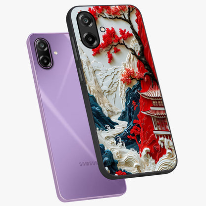 Whispers Of Sakura Waves Glass Case displayed in angled mockup highlighting flowing sakura design with soft floral aesthetic.