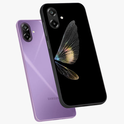 Whispers Of Wings Glass Case displayed in angled mockup highlighting soft feather design with celestial aesthetic style.