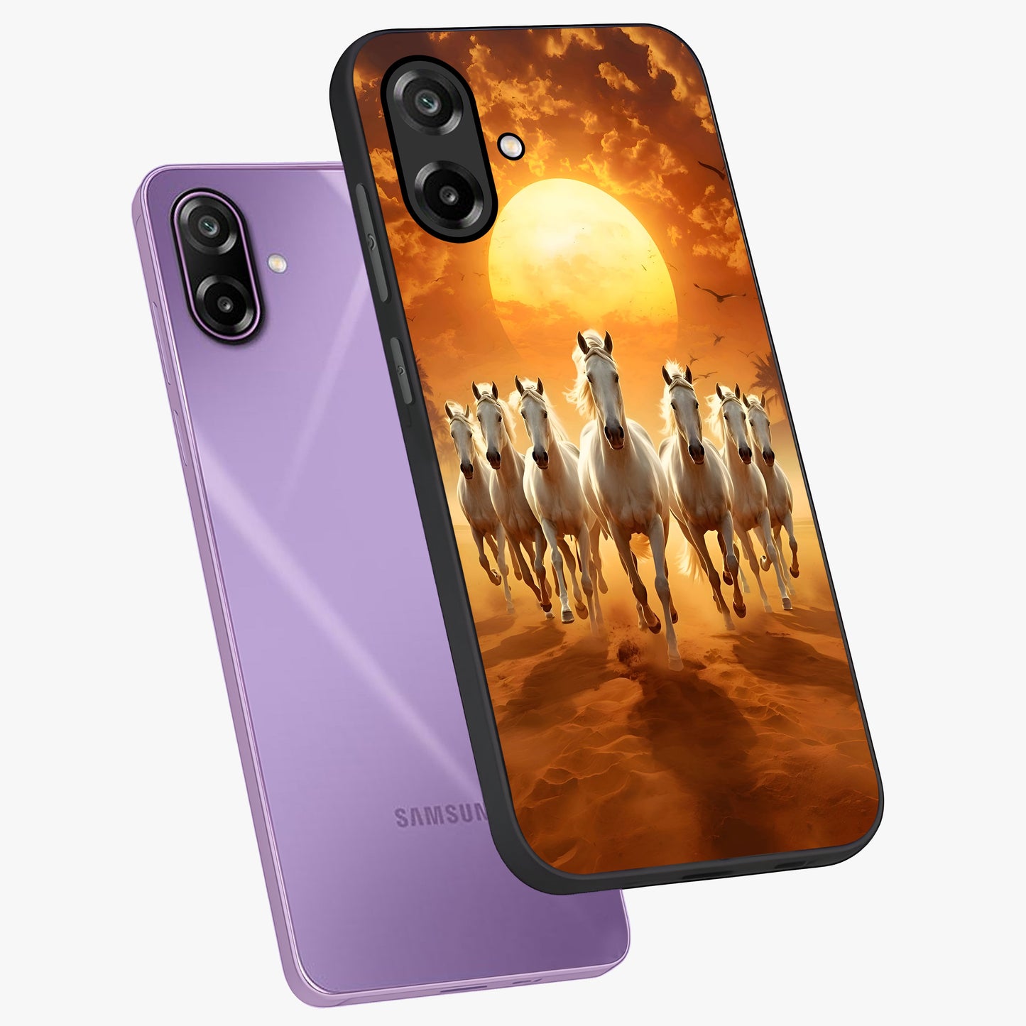 Wild Sunset Majesty Glass Case displayed in angled mockup highlighting vibrant sunset sky design with scenic aesthetic.