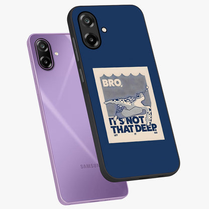 Worry Less Swim Glass Case displayed in angled mockup highlighting fun typography design with relaxed aesthetic style.