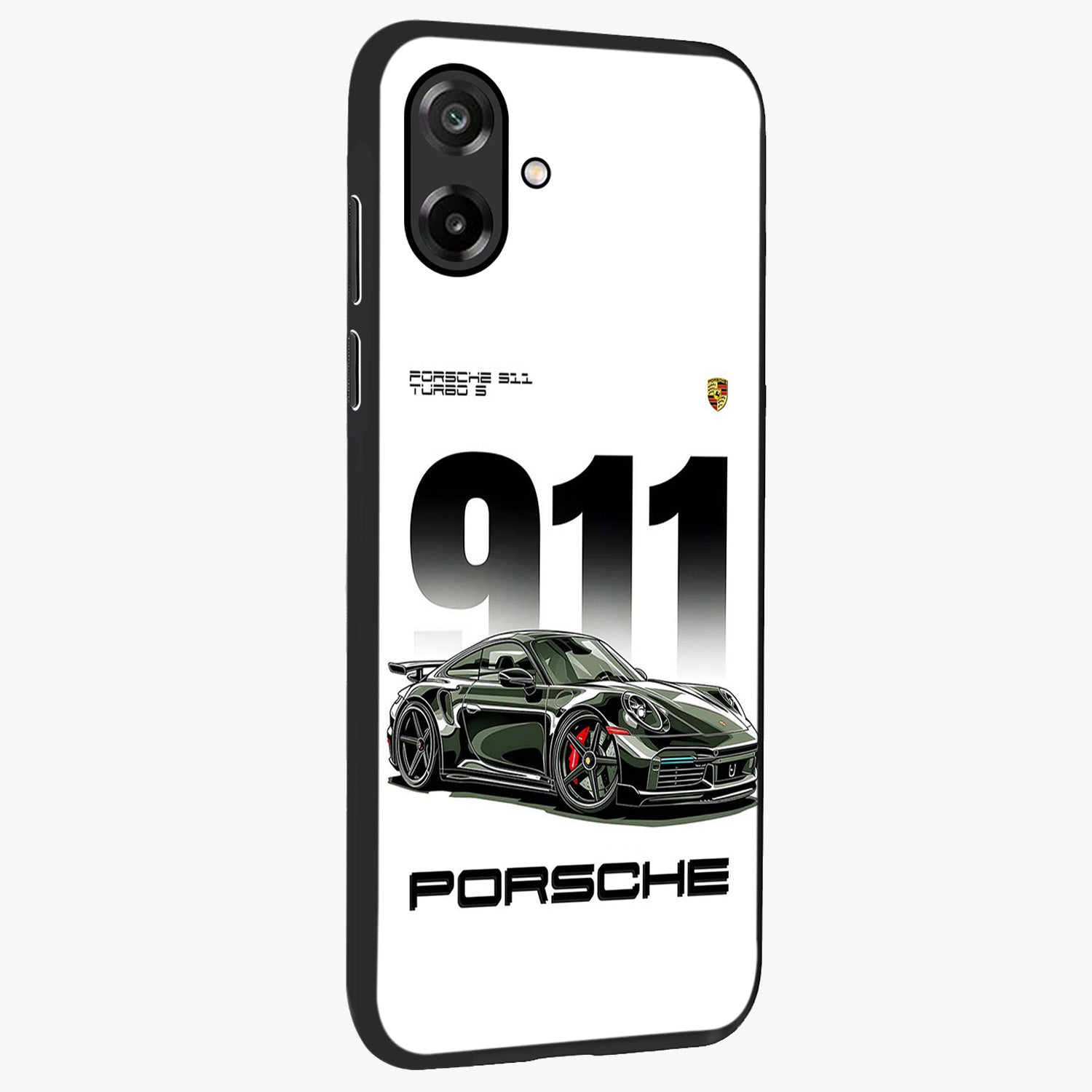 911 Turbo Dominance Glass Case upright perspective showcasing powerful racing design and modern automotive aesthetic.