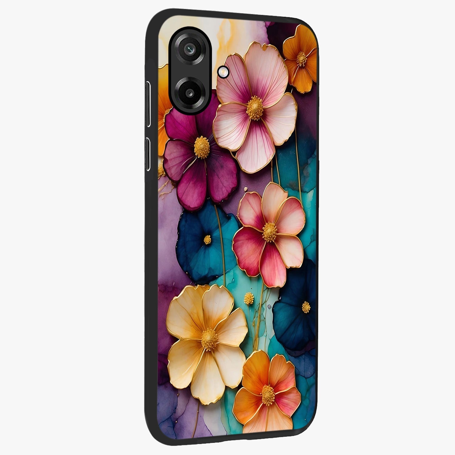 Artlyn Grace Flower Pattern Glass Case upright view showcasing graceful floral artwork with aesthetic botanical style.