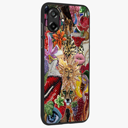 Beaded Fashion Jungle Glass Case upright view showcasing tropical jungle aesthetic with decorative bead elements.