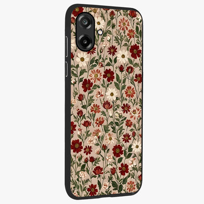 Biege Flower With Leaf Glass Case upright view showcasing delicate beige flower illustration with clean botanical style.