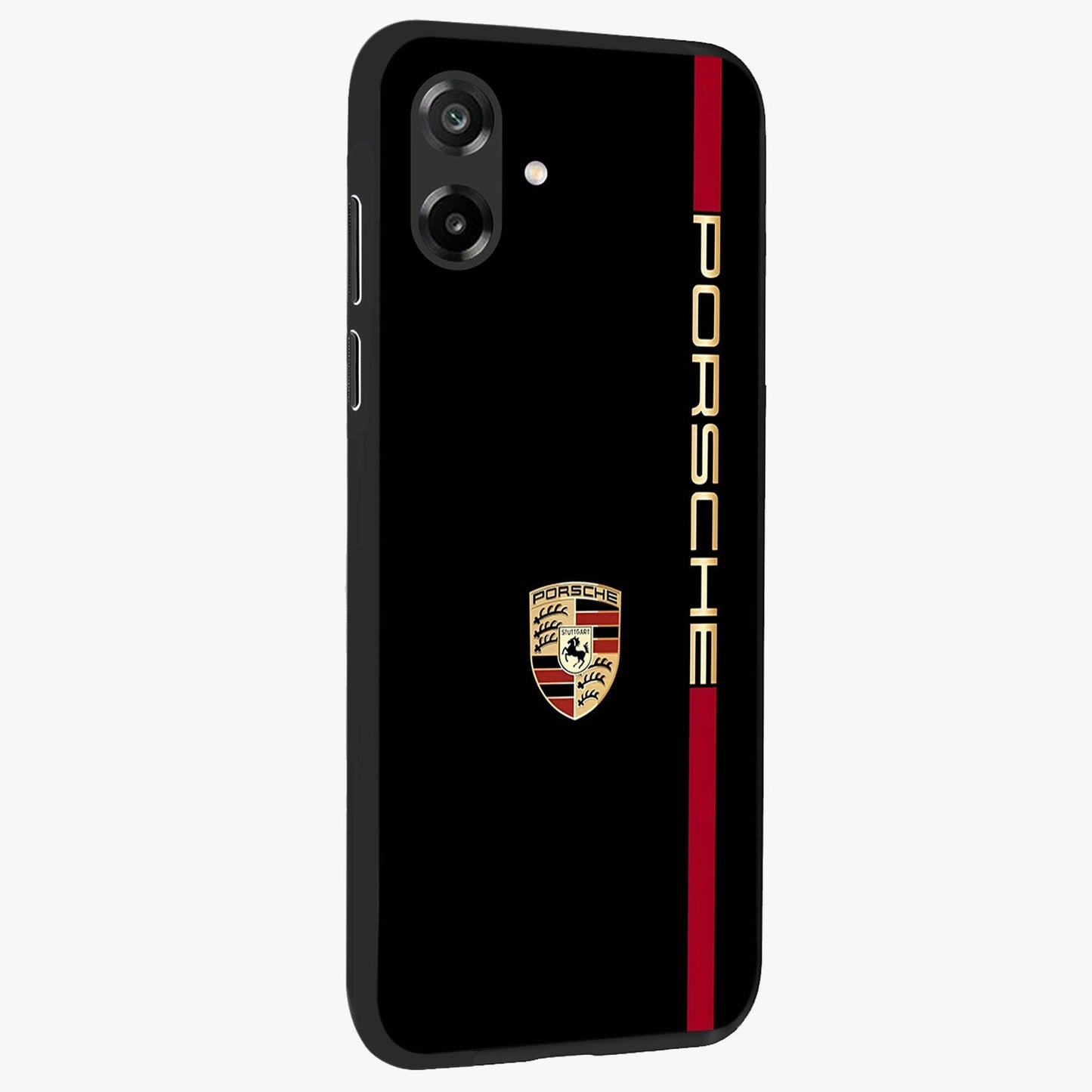 Black Minimal Porsche Glass Case upright view showcasing stylish automotive artwork with bold minimal theme.
