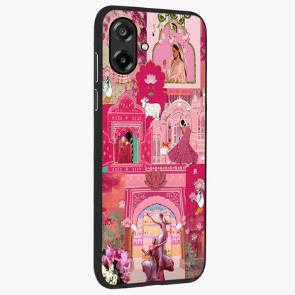 Blossoms of Rajasthan Glass Case upright view showcasing colorful floral design inspired by traditional Indian art.