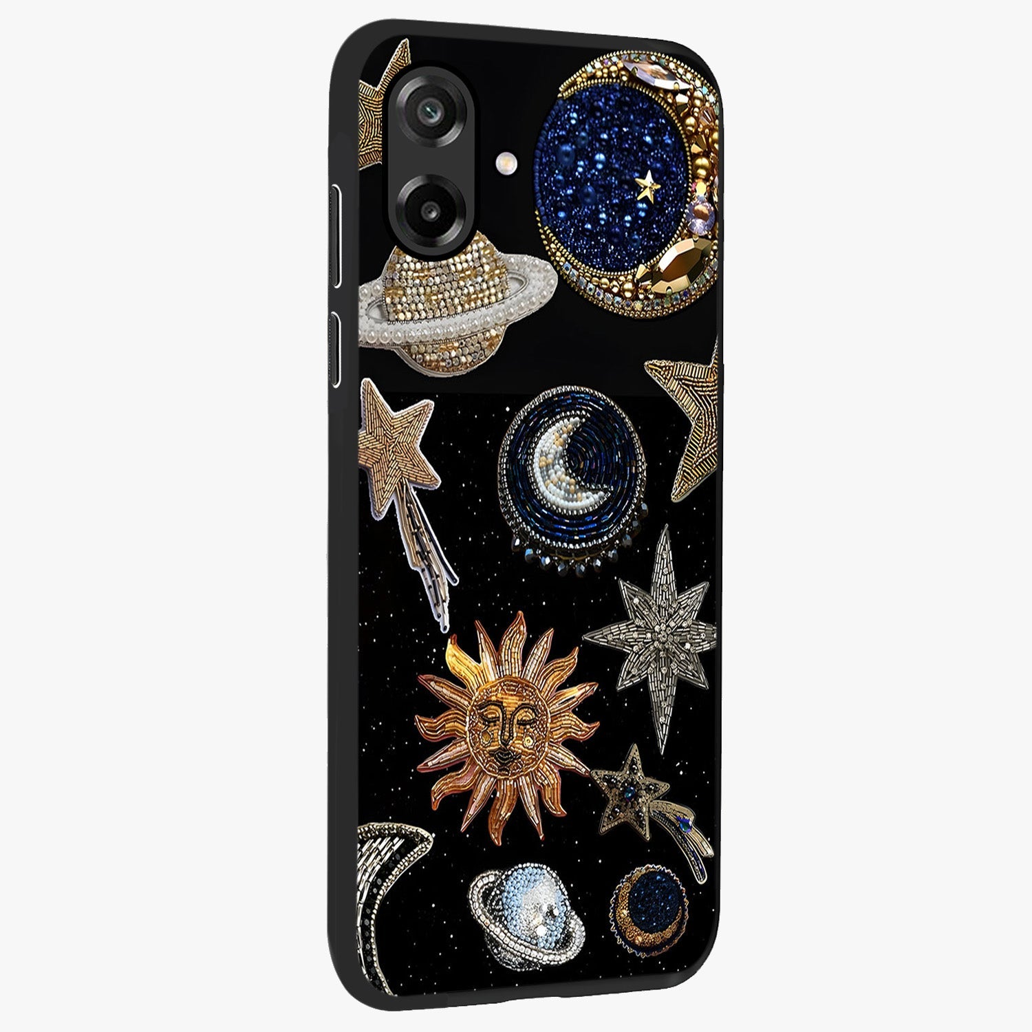 Celestial Gem Constellations Glass Case upright view showcasing cosmic constellation artwork with celestial aesthetic style.
