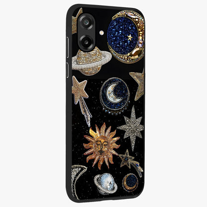 Celestial Gem Constellations Glass Case upright view showcasing cosmic constellation artwork with celestial aesthetic style.