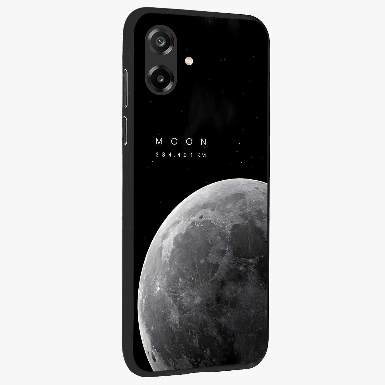 Cosmic Moon Glow Glass Case upright view showcasing luminous moon illustration with dreamy cosmic style.