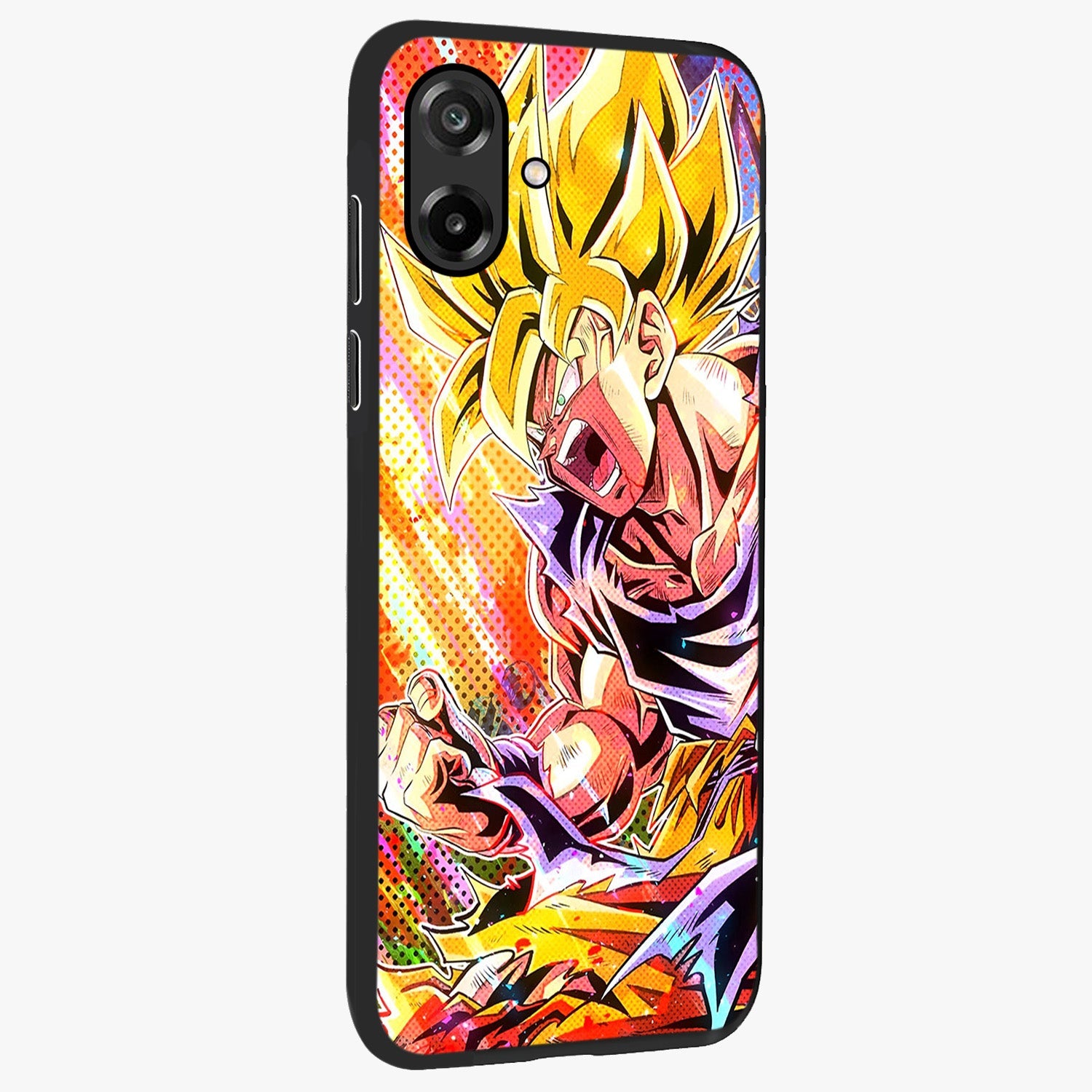 Firing Goku Glass Case upright view showcasing energetic anime artwork with bold warrior theme.