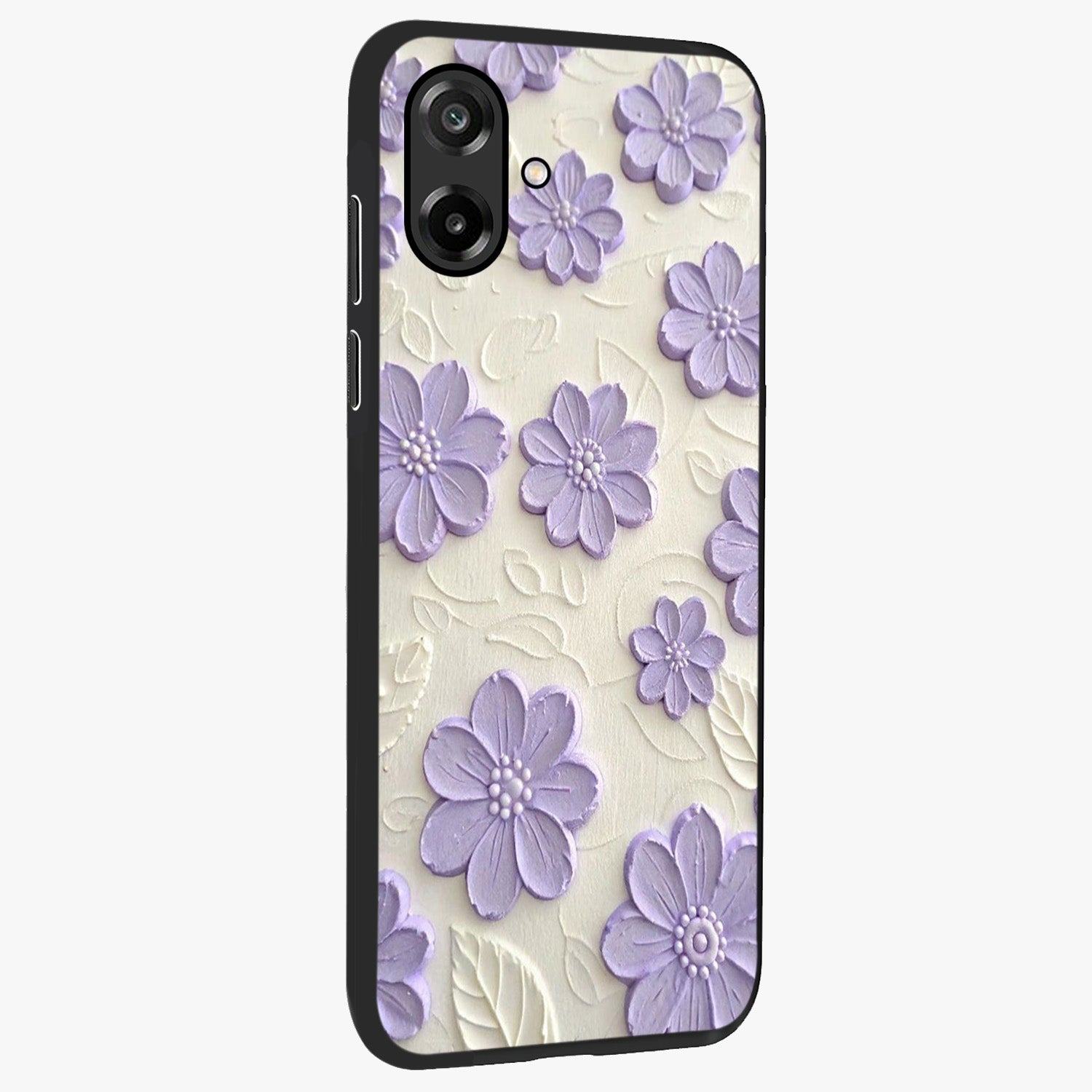 Floral Wall Art With Purple Flowers Glass Case upright view showcasing elegant purple flower artwork with decorative floral theme.