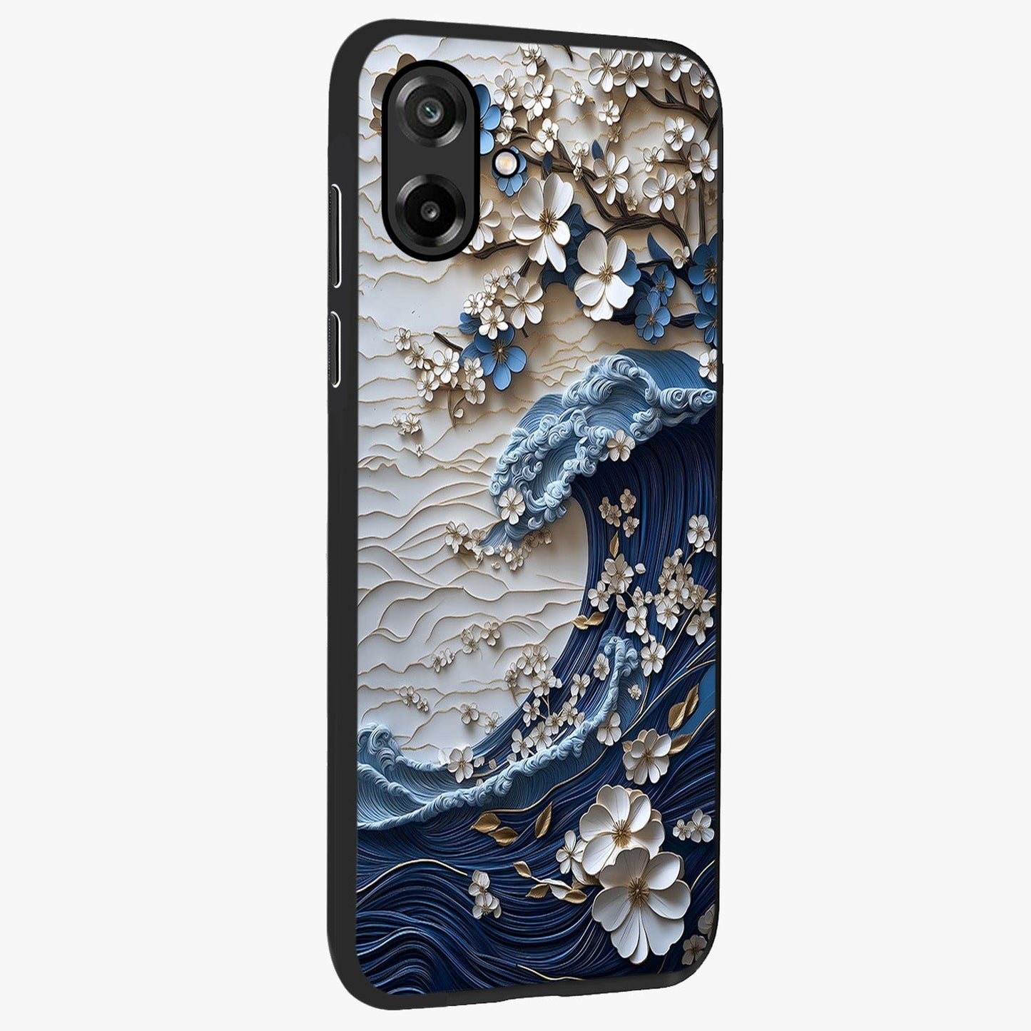 Floral Wave Origami Glass Case upright view showcasing creative floral origami artwork with artistic decorative theme.