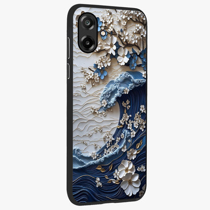 Floral Wave Origami Glass Case upright view showcasing creative floral origami artwork with artistic decorative theme.