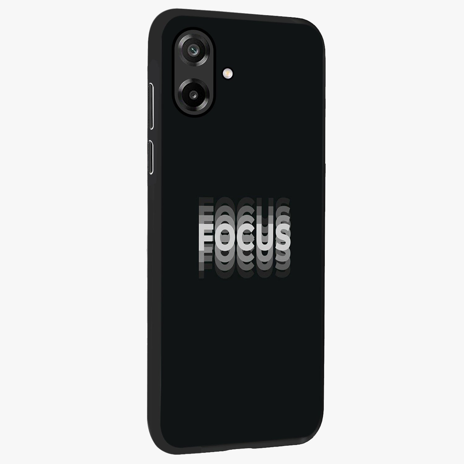 Focus Mode On Glass Case upright view showcasing strong typography statement with sleek motivational theme.